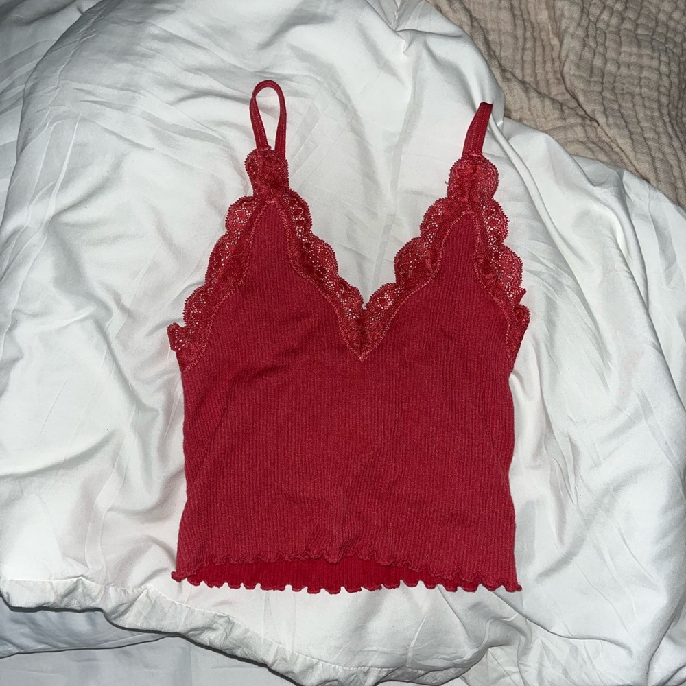 Red lace trim tank